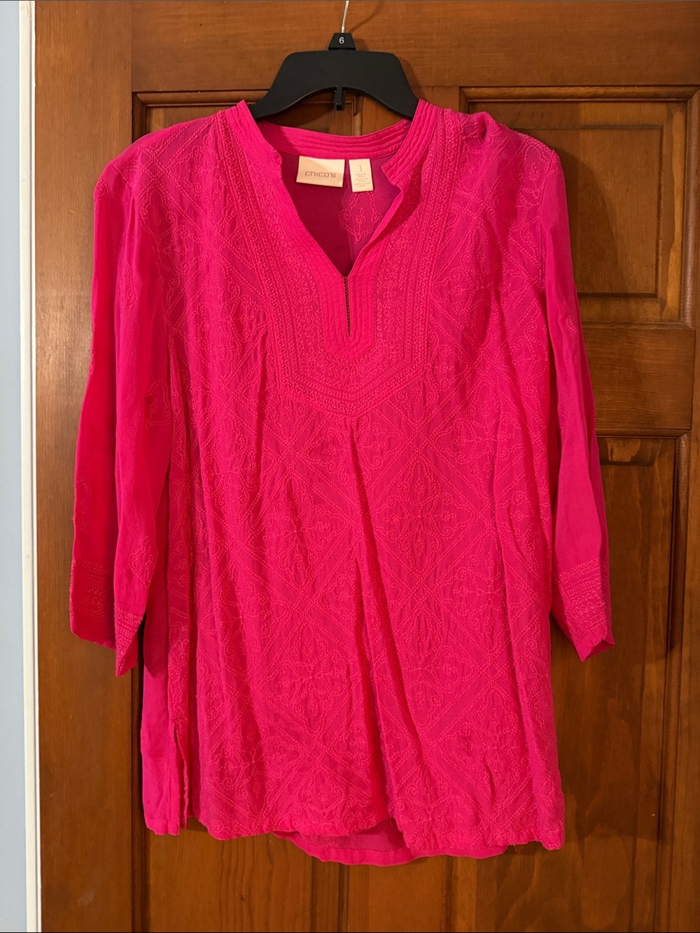 Chico's Hot Pink Embroidered Tunic Top